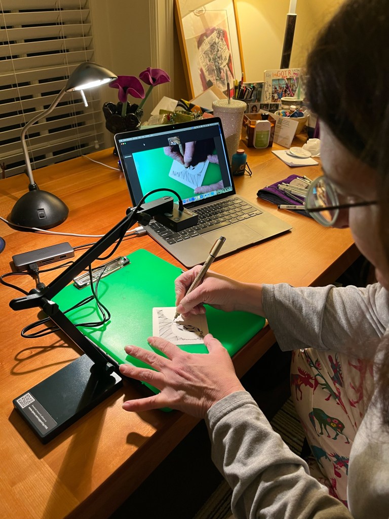 Emily teaching an online zentangle workshop class
